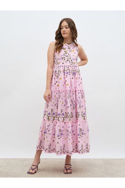 Styli Women All-Over Floral Print Sleeveless Tiered Maxi Dress
