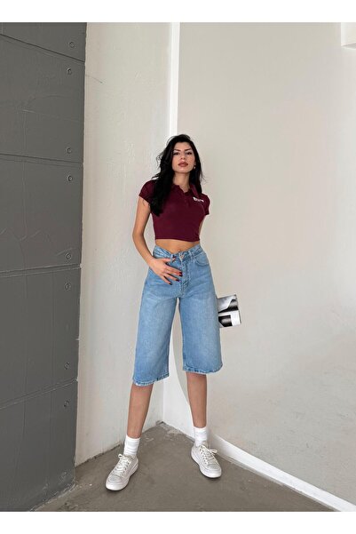 Happy Pink MAVİ KOT BERMUDA BAGGY ŞORT