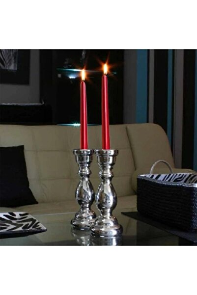 GÖNÜL Dekoratif Şamdan Mumu Metalik Kırmızı Mum 3 adet
