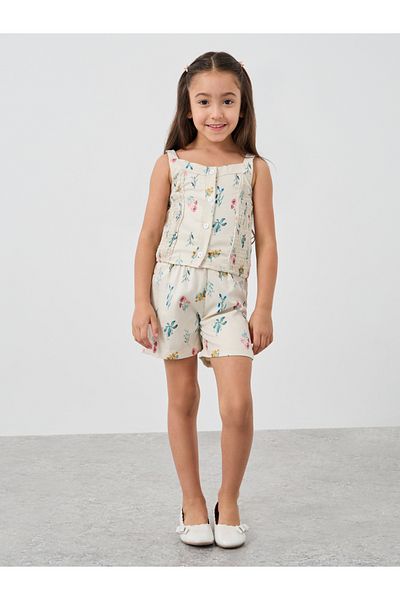 Styli Floral Print Buttoned Strappy Top and Shorts Set