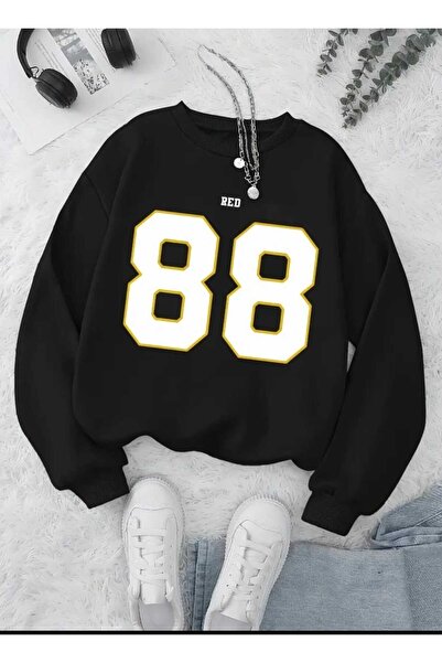 caddekombin Μαύρο φούτερ με στάμπα Red 88 με λαιμόκοψη