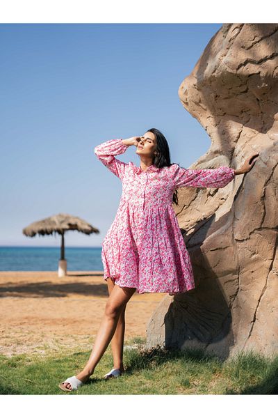 Sanskrutihomes By Styli Floral Printed Cotton Knee-Length Dress