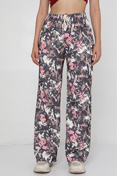 lzv Women's Patterned Ottoman Fabric Palazzo Trousers