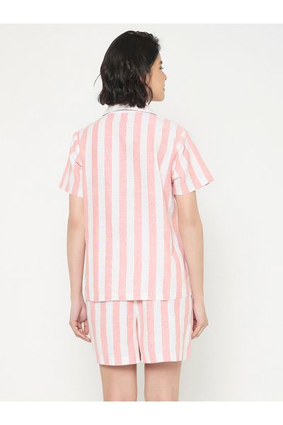 Clovia By Styli Striped Short Sleeve Cotton Shirt and Shorts Set