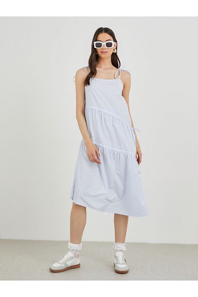 Styli Solid Sleeveless Tiered Knee Length Dress