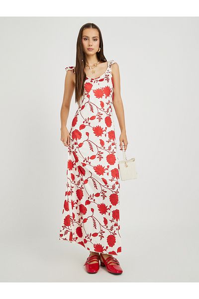 Styli Floral Print Round Neck Strappy Maxi Dress