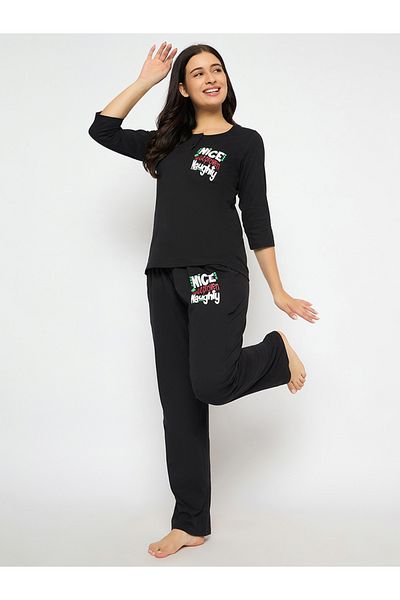 Clovia By Styli Text Print Cotton Top and Pyjama Set