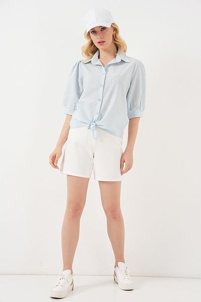 Bigdart Women's Tie Front Striped Shirt 20323 - Blue