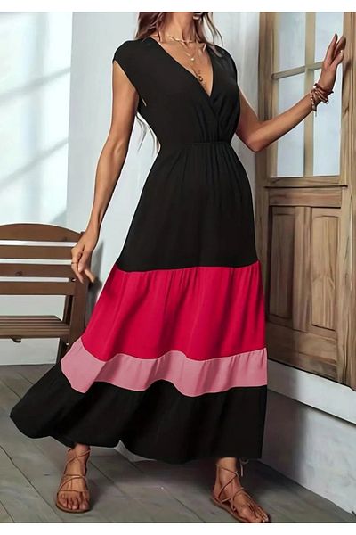 Little Visqon Women's Short Sleeve Double Breasted Collar Multi Color Aerobin Dress