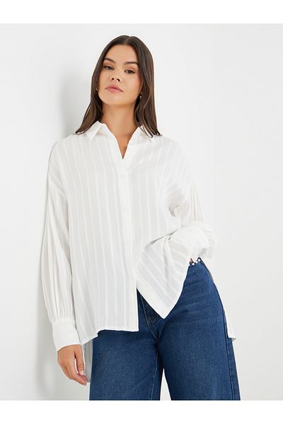 Styli Striped Long Sleeve Spread Collar Shirt