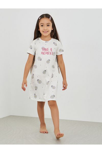 Styli Graphic Print Short Sleeve Sleep Dress