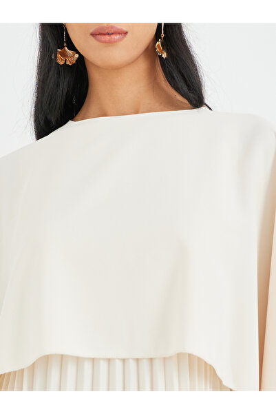 Take Two By Styli Solid Cape Detail Pleated Maxi Dress