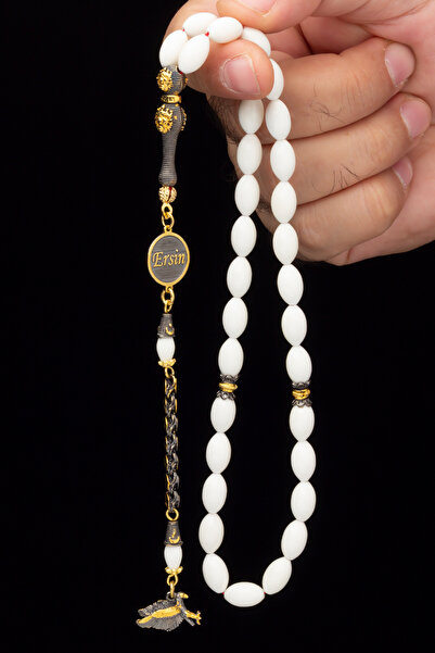 OTTOTESBİH Erkek Gümüş Püskül Osmanlı Tasarım Deve Kemiği Tesbih, İsimli Tesbih