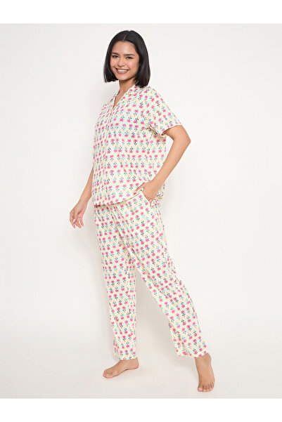 Clovia By Styli All-Over Print Button Down Shirt and Pyjama Set