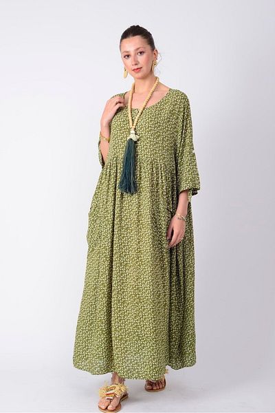 Butik Ayseba Park Moda Crispy Flower Pattern Long Pocket Dress