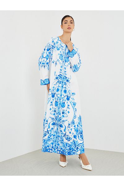 Styli Placement Print V-Neck A-Line Jalabiya