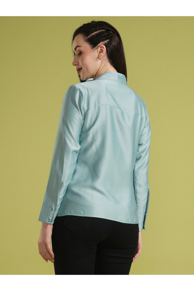 Globus By Styli Solid Cowl Neck Stain Top with Tie-Up Detail
