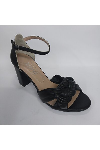 Mira Deri Genuine Leather 8 cm Thick Heel Knitted Detail Band Women's Shoes C...