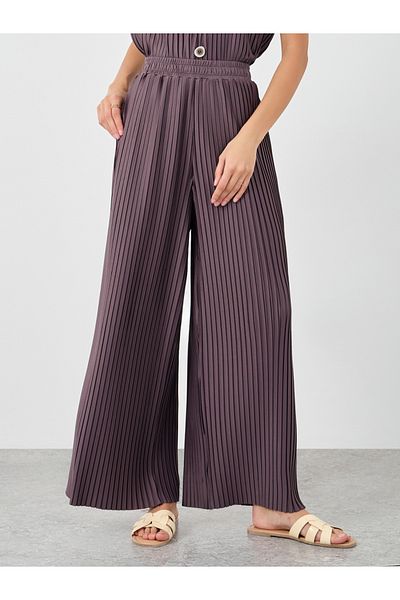Styli Elasticated Waistband Wide Leg Plisse Trousers