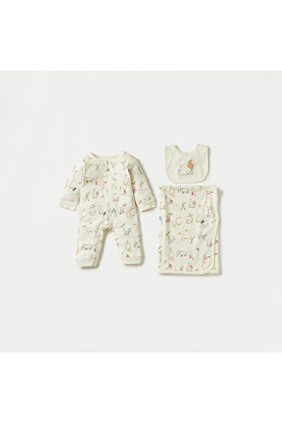 Juniors بدلة نوم بطبعة أبجدية مع مريلة وبطانية استقبال