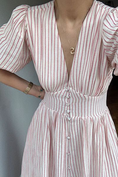 Seda Yalçın Atelier Red Striped Linen Maxi Dress
