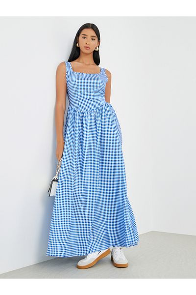 Styli Checked Print Sleeveless A-Line Maxi Dress