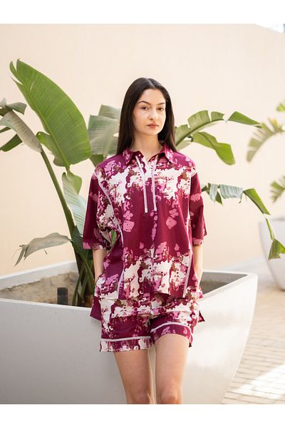 Sanskrutihomes By Styli Pure Cotton Printed Top and Shorts Pyjama Set