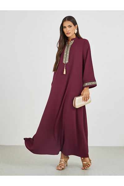 Styli Lace Trim Detail Single Tassel A-Line Jalabiya