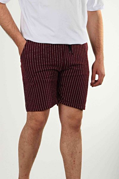 Benim Denim Striped Jogger Shorts Claret Red