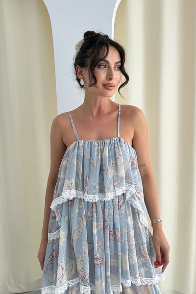 Seda Yalçın Atelier Blue Patterned Layered Midi Dress