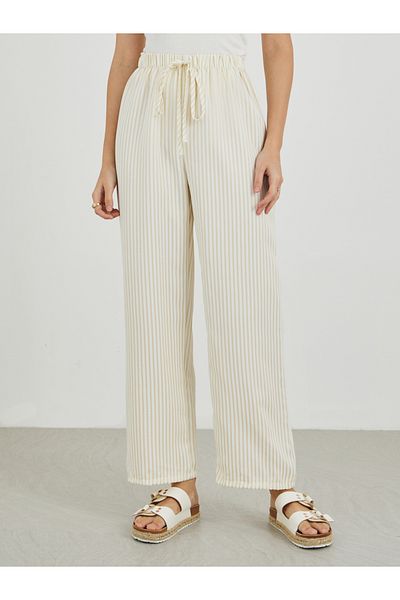 Styli Texture Stripes Straight Leg Pants with Drawstring