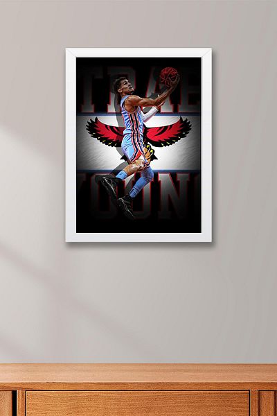 Saturn Trae Young Framed Painting - Atlanta Hawks Nba Poster Painting