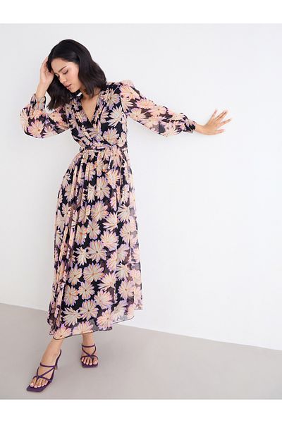Styli Floral Print Balloon Sleeve A-Line Maxi Dress
