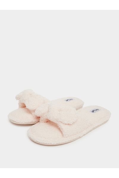 Styli Bow Detail Textured Slip-On Slippers