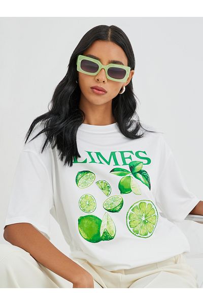 Styli Graphic Print Round Neck Oversized T-Shirt