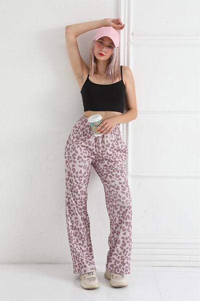 lzv Women's Patterned Ottoman Fabric Palazzo Trousers