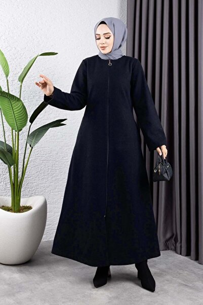 SGS Fur Collar Cashmere Coat Dark Blue