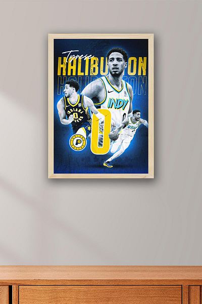 Saturn Tyrese Haliburton Framed Painting - Indiana Pacers Nba Poster Painting