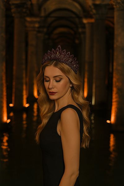 Kaftan Collection Burgundy Color Bindallı Kaftan Crown