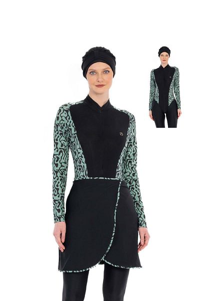 allsea Green Patterned Full Covered Hijab Swimsuit Women – Bone Dahi C3T0N06