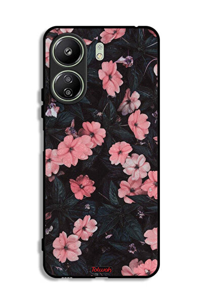 Tolwak غطاء حماية لهاتف شاومي ريدمي 13 سي - لون الخوخ والورود الصغيرة