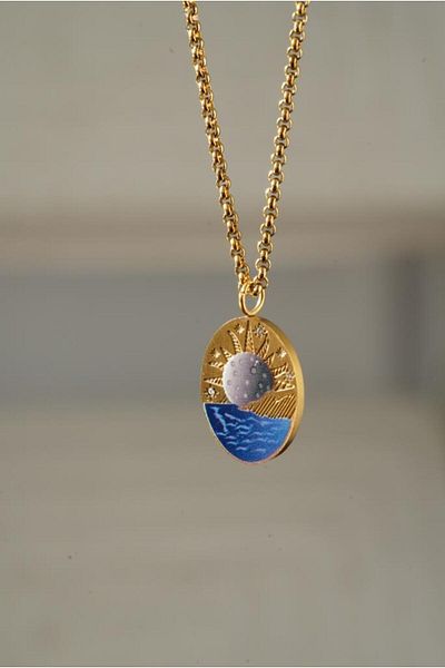AŞIK ACCESSORIES Stainless Steel Moon Motif Locket Necklace
