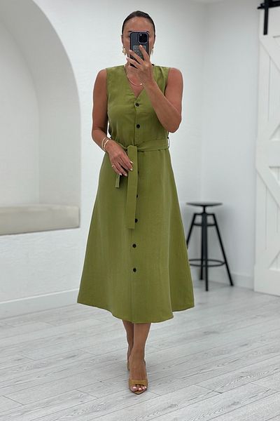 Act Pepicino Kids&Boutique Green Belted V-Neck Button Dress 2955