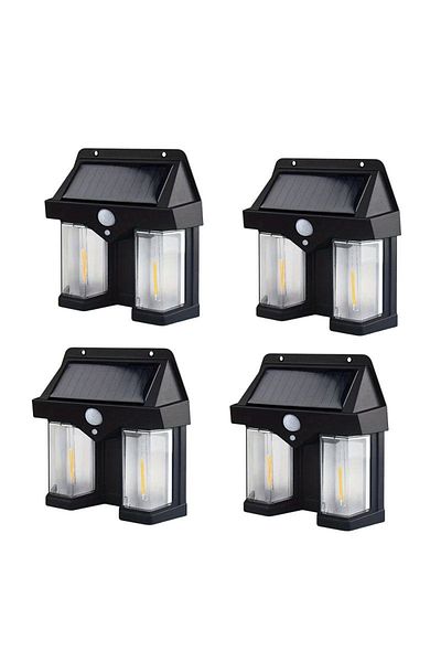divendi-ro Set of 4 x Double solar wall lights, 2W, 1200LM, weatherproof IP65, for home or garden, black
