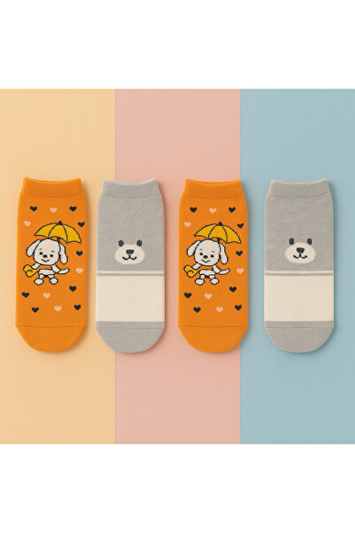 Black Arden Socks Sevimli Ayı Desenli Kız Çocuk Patik Çorap 4’lü Paket”