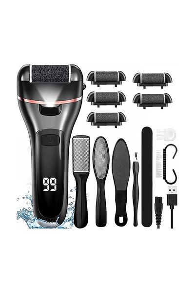 NewEvo Set de pile electrice ® ​​pentru tălpi și călcâie, afișaj digital, baterie de 1200 mAh, 6 capete incluse