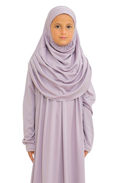Modish Group Two Pieces Kids Prayer Dress Set Suit with Scarf, Islamic Clothing Suit for Girls - Lilac