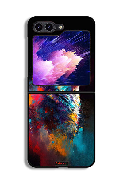 Tolwak غطاء حماية لهاتف Samsung Galaxy Z Flip6 بتصميم الذئب الملون
