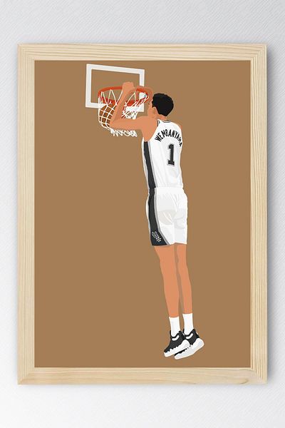 Saturn Victor Wembanyama Framed Painting - Basketball Nba Poster Painting