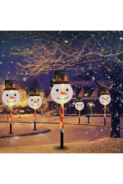 divendi-ro Set of 5 Solar LED Snowman Figurines, 37cm High, for Garden, White-Red-Black-White